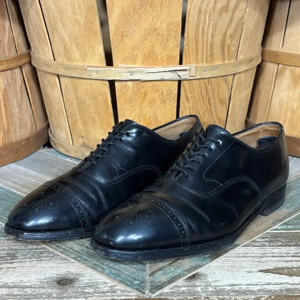 Johnston & Murphy Limited Black Leather Brogue Cap-Toe Dress Shoes Men 8.5 EEE